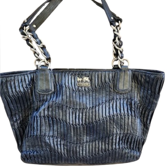 Coach Navy Pleated Shoulder Bag - Picture 5 of 5